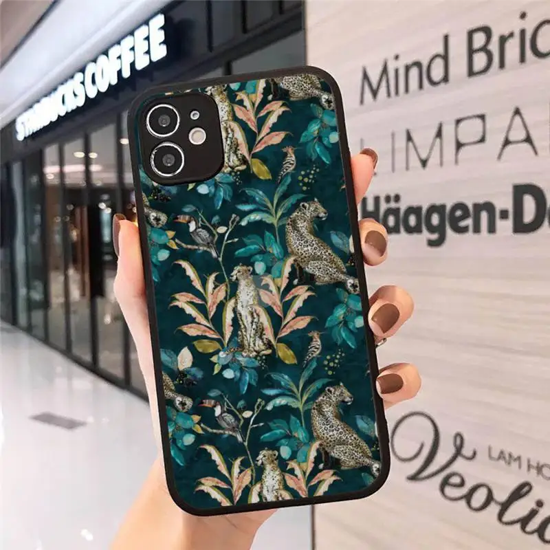

Tropical plant Leopard Phone Case Matte Transparent for iPhone 7 8 11 12 s mini pro X XS XR MAX Plus cover funda