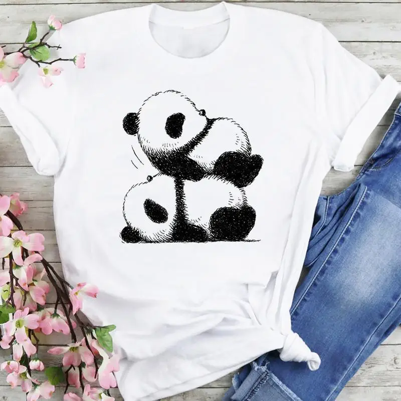 

Short Sleeve Tees Fashion Ladies Summer Female Clothes Tshirts Panda Watercolor 2022 Print Tops Women Cartoon Graphic T-Shirt