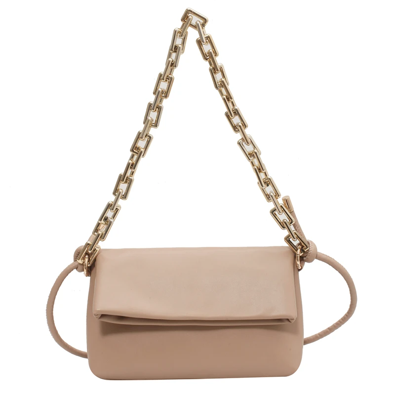 

Thick Chain Shoulder Bags For Women Soft Leather Handbags Fashion Crossbody Bag Solid Color Frame Bag Classic Women Clutches