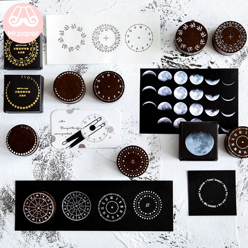 Mr Paper винтажные Ретро часы с римскими цифрами деревянные и резиновые штампы для