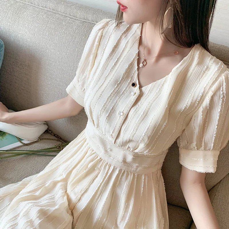 

French Retro Shirt and Skirt Popular In Summer Korean newFashion Versatile Fit Leisure Commuter Short Sleeve Chiffon Dress Woman