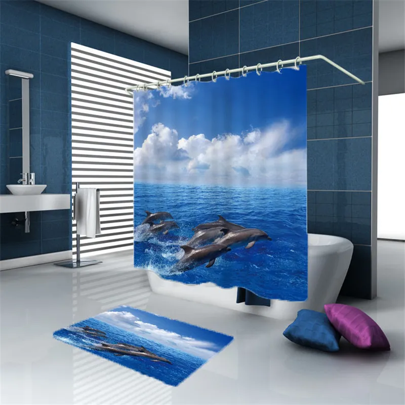 Водонепроницаемая душевая занавеска для ванной из полиэстера с изображением