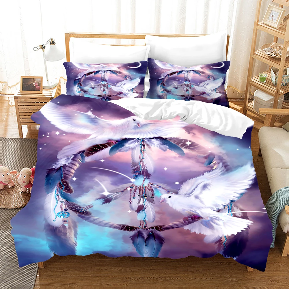 Романтический Комплект постельного белья с серыми перьями Ловец снов 3d