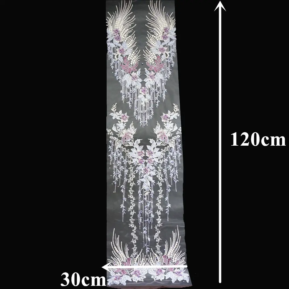 1 комплект фиолетовая кружевная ткань Цветочные бусины с кисточками вышитые