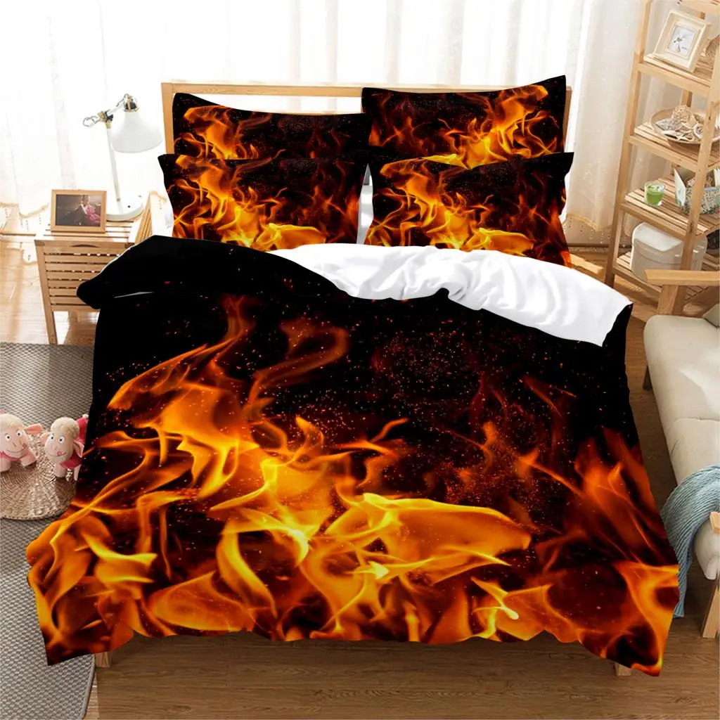 

Hot 3D Print Comforter Bedding Set Fire Flame Pictures Queen Twin Single Full Size Duvet Cover Set Pillowcase Home Luxury Red
