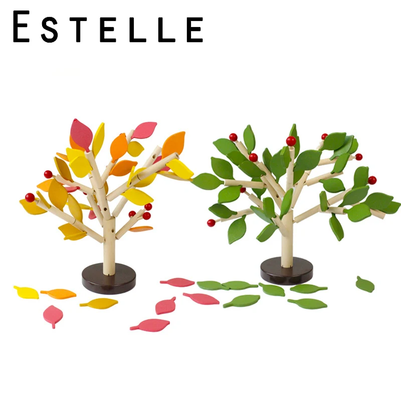 DIY Монтессори деревянная сборная игрушка головоломка зеленые листья