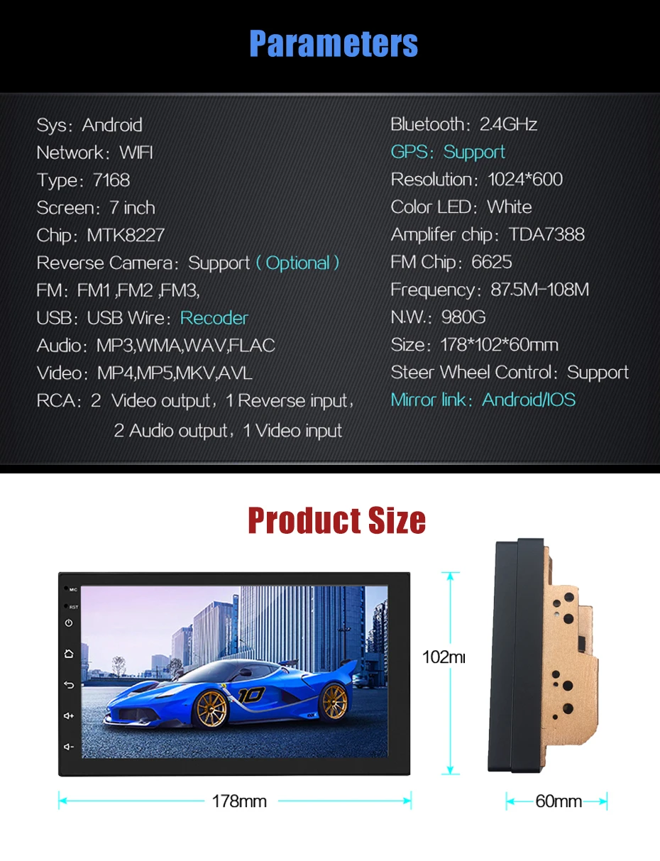 KANOR 1024*600 Android 8,1 2 Din Автомобильный Радио Мультимедиа Видео плеер Универсальный Авто Стерео gps карта навигация головное устройство система