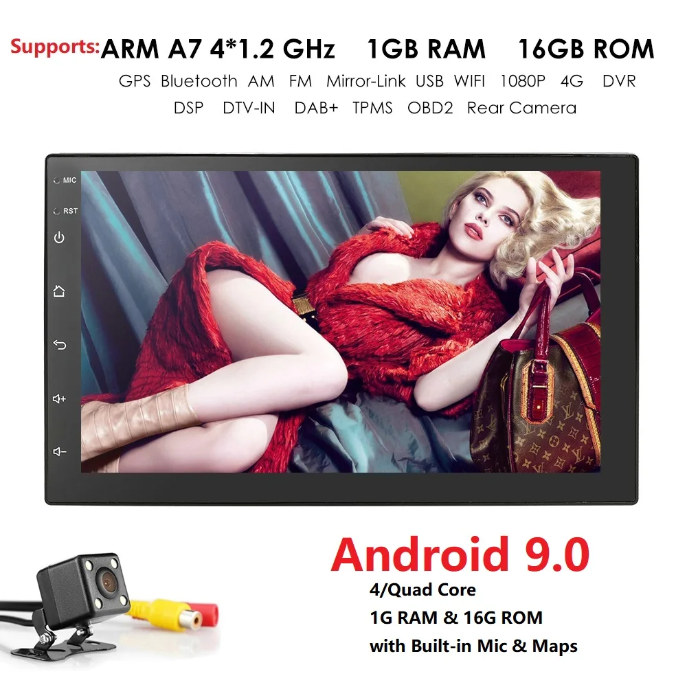 DSP 2Din " Android 9,0 автомобиль без DVD плеер Радио Стерео gps головное устройство Navi 4-х ядерный OBD2 BT WiFi 1 ГБ Сенсорный экран DAB зеркало+ Cam+ карта
