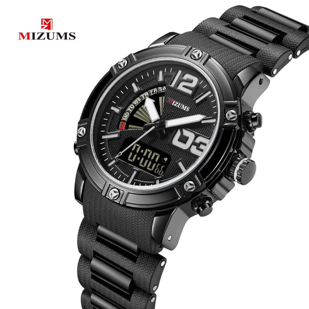 MIZUMS кварцевые аналоговые цифровые спортивные часы для мужчин водонепроницаемые
