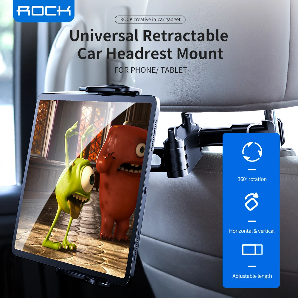 

ROCK Car Back Seat Headrest Holder Flexible 360° Rotating For 4-11inch Pad Car Phone Holder Backseat Mount For Tablet PC Auto