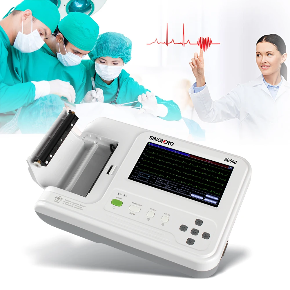 

SINOHERO SE600 Digital Electrocardiograph 6 channel 12 lead ECG Machine 8" Touch Screen EKG Cardiac Monitor +Software Printer