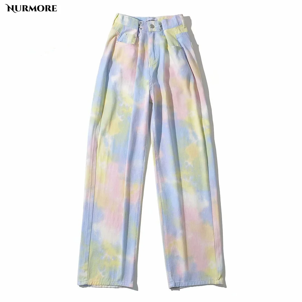 

Женские джинсы Nurmore с высокой талией, широкие брюки из денима, уличная одежда, прямые джинсы с завязкой