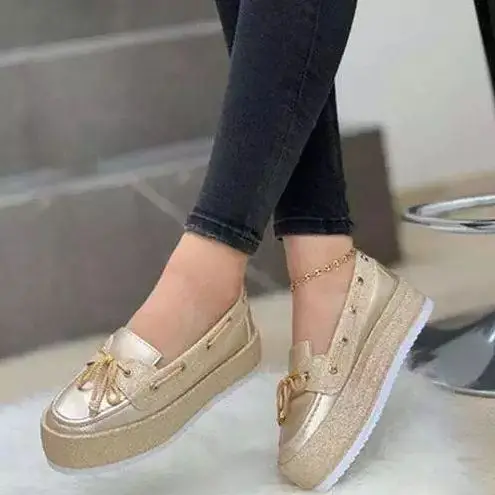 

2021 Summer Breathable WomenCasual Lace Up Comfortable Flat Heel Thick Flat Bottom Four Seasons Lok Fu Shoes Fashion Versatile