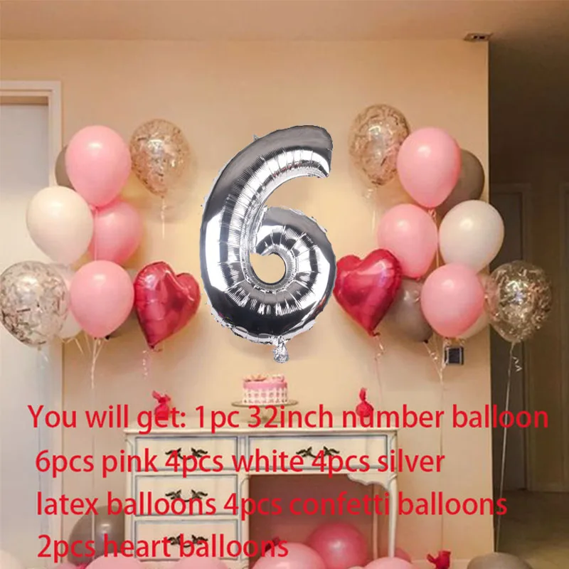 with 6 number 21 шт./лот От 1 до 5 лет на день рождения воздушные шары в виде сердца, с 32 дюймов номер 1th День рождения украшения для детей - Цвет: with 6 number