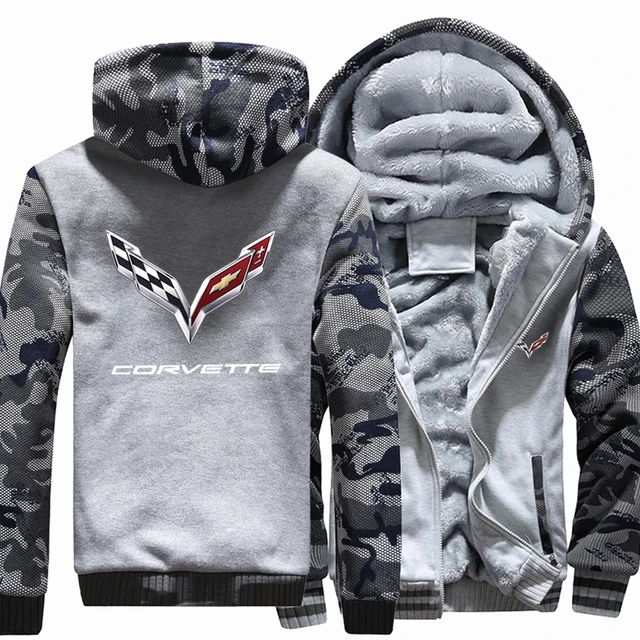 

Winter New Men's Camouflage Fashion Corvette Hooded Zipper Jacket long Sleeves With Fleece Warm Sports Outdoor Coat