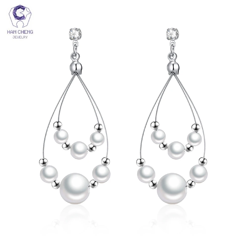 HanCheng модные висячие серьги с жемчугом Стразы длинные для женщин ювелирные