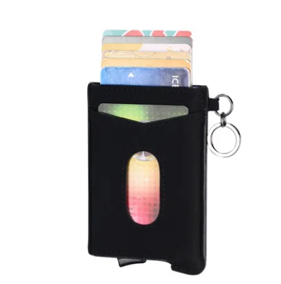 black pu leather Деловой смарт-кошелек из натуральной воловьей кожи, RFID держатель для карт, тонкий Противоугонный защитный ID держатель, алюминиевая коробка, чехол для карт - Цвет: black pu leather