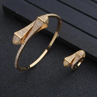 luxury 2pcs dubai bangle ring set fashion jewelry for women wedding engagement brincos para as mulheres fg1429
