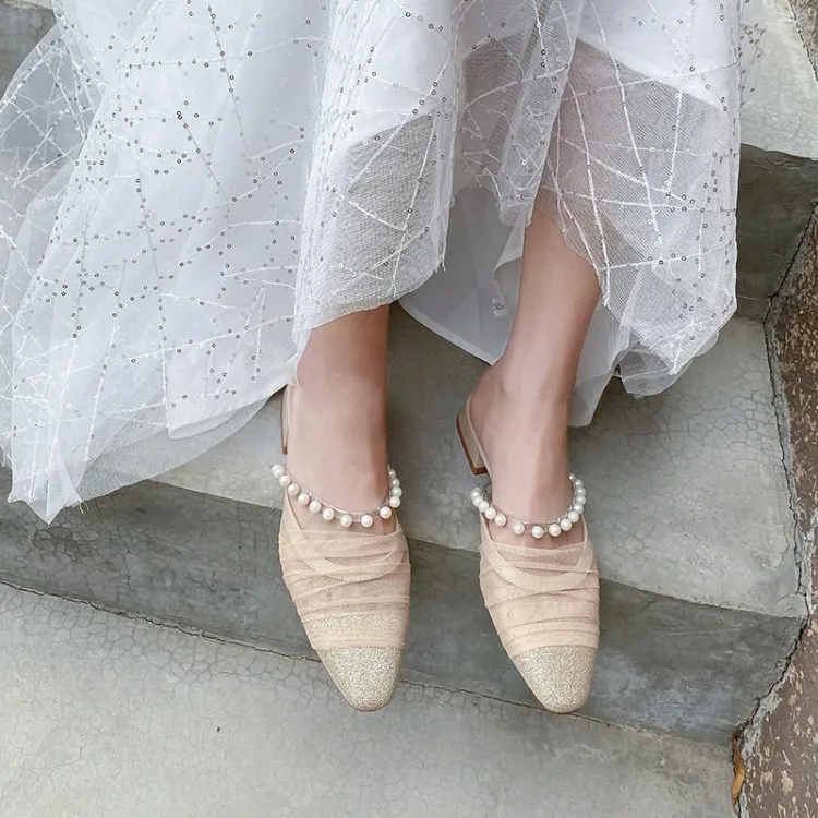 

Shoes Slippers Women Summer Pantofle Cover Toe Low Slides 2021 Rubber Fabric Basic Rome Hoof Heels Retro Mary Janes Cover Toe Sh