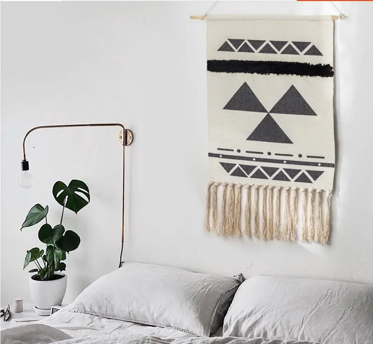

Nordic Tapestry Decorative Hanging Cloth Tassels Handwoven Cotton Hanging Paintings Bedroom Living Room Background Wall Covering