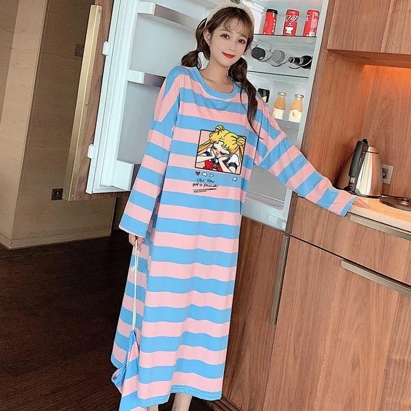 

Sailor Moon Nightdress Women's Mid-length Nightgowns Sleepwear Cute Loose Large Size Thin Spring And Autumn Night Dress