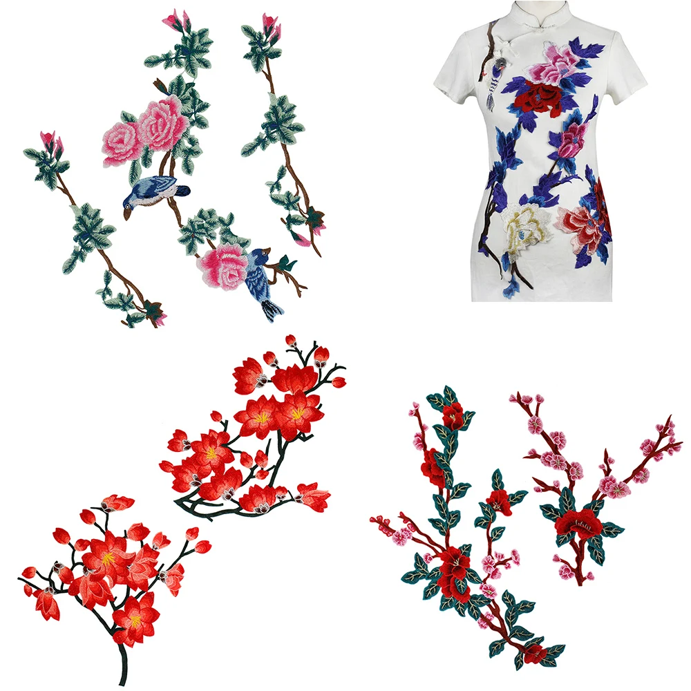 Сливы цветы птицы вышивка патчи для одежды свадебное украшение платье Шитье на