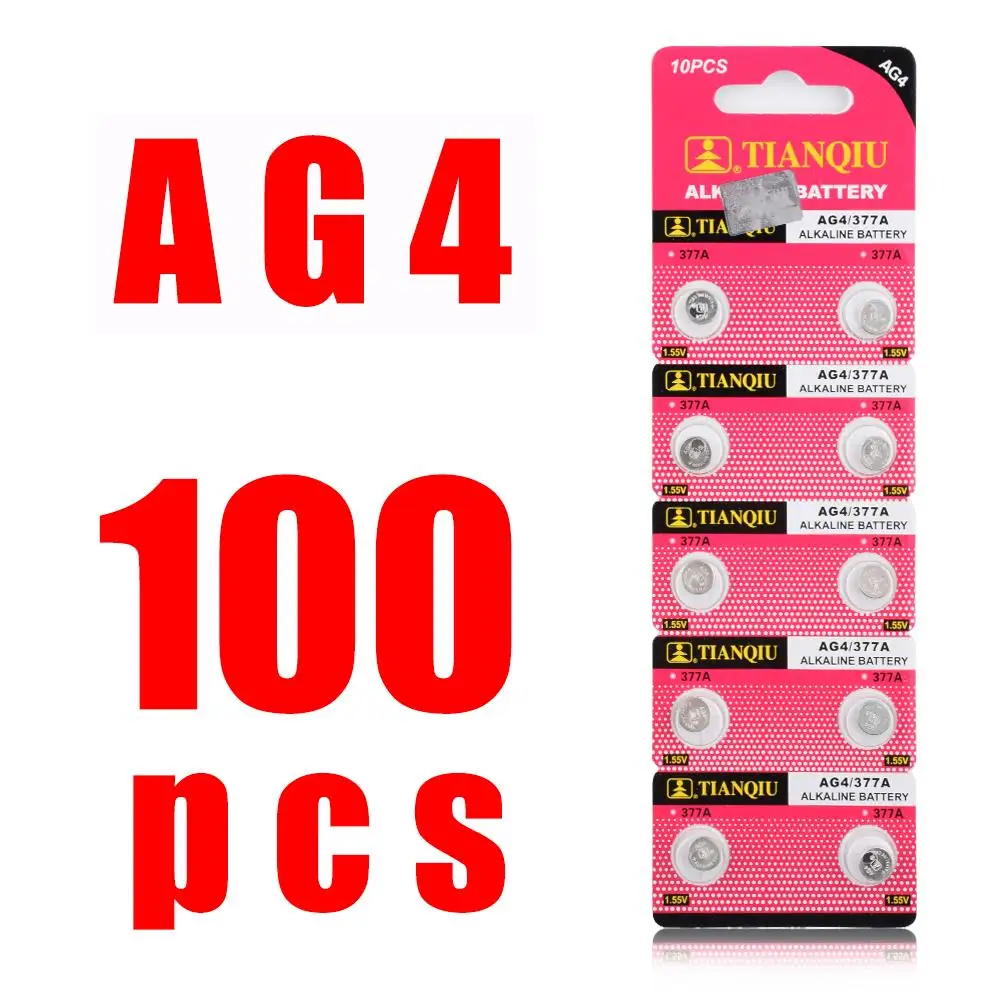 

YCDC 100pcs AG4 1.55V Alkaline Watch Battery GA4 SR626 376 377 565 D377 LR626 LR66 SR66 Button Cell Coin Batteries Single Use