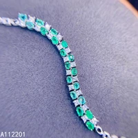 fine jewelry 925 sterling silver inset with natural gemstones womens classic fashion oval emerald hand bracelet chain support d