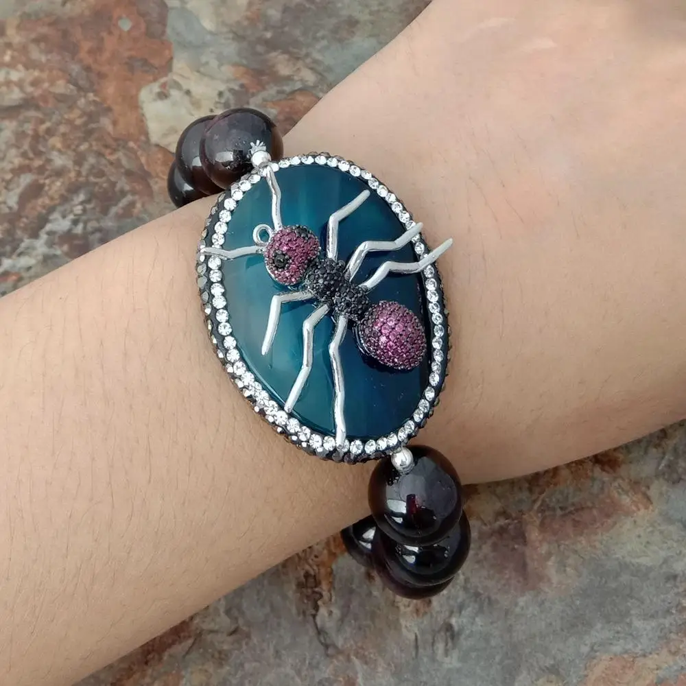 Растягивающийся браслет с гранатом Круглый Овальный Синий соединитель для