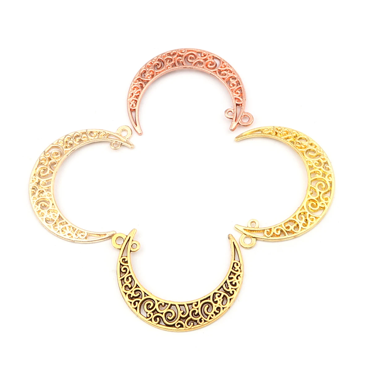 

DoreenBox 20PCs Moon Charms Pendants Ancient Gold Hollow Pattern Moon Shaped Zinc Alloy Pendant Jewelry DIY Making 4x3.1cm
