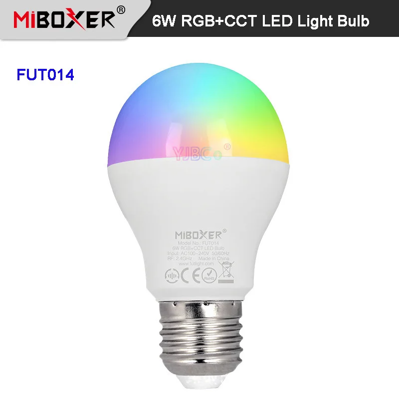 

Светодиодная лампа Miboxer FUT014 E27, 6 Вт, RGB + CCT, умное приложение, Wi-Fi, переменный ток 240 ~ в, белый, с регулируемой яркостью, светодиодсветильник Па