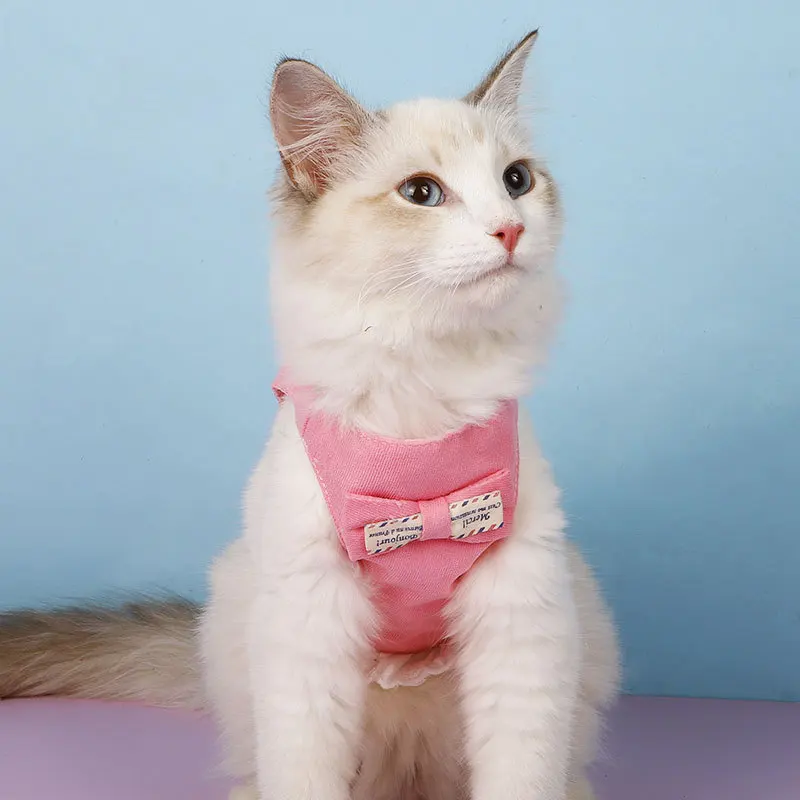 Джинсовый поводок для прогулок с кошкой удобный милый жилет из денима бантом