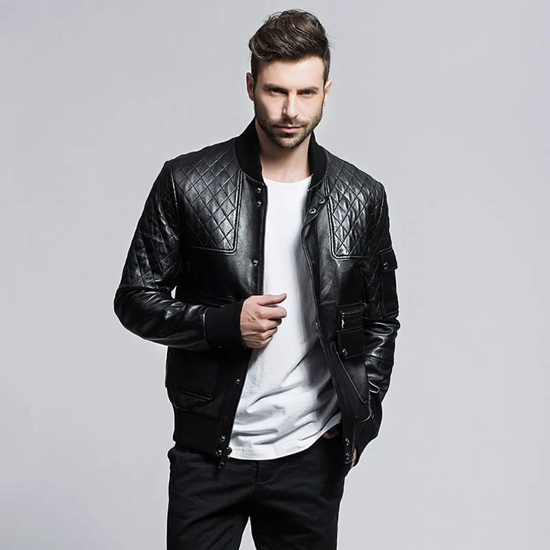 Куртка мужская приталенная из натуральной овечьей кожи мотоциклетный пиджак с