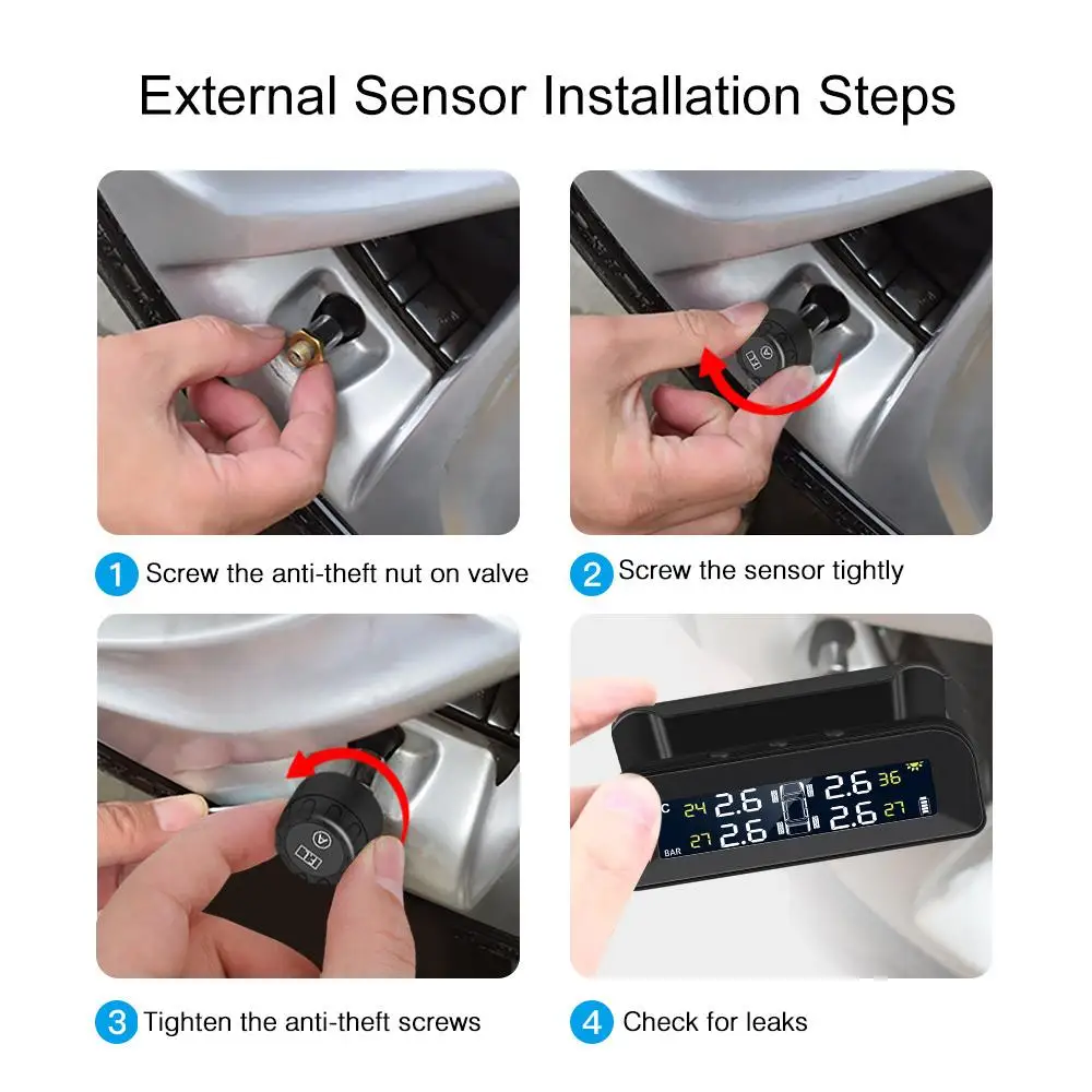 

2020 Tire Pressure Monitoring Tire Pressure Monitoring System Collapsible Car TPMS 4PCS Sensor USB for VEHEMO
