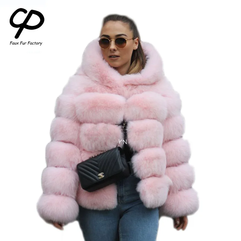 CP42 Pink CP искусственный мех Заводская шуба из искусственного лисьего меха женская зимняя мода искусственный мех с капюшоном пальто женское искусственный Лисий жакет из меха CP42 - Цвет: CP42 Pink