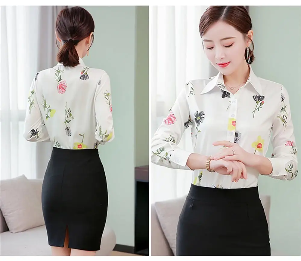 

Office Ladies Chiffon Shirts Women Blouses Shirt Spring Autumn Tops Long Sleeve Floral Print Blouse Casual Plus Size Tops 5XL