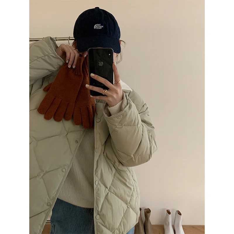 

The mind winter new long sleeved white duck down jacket Korean loose thickened cotton padded jacket female 81171