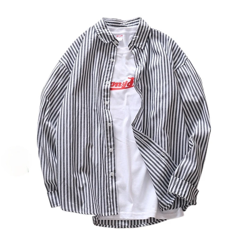 

Casual Blue Striped Shirt Men Fashion Trend Spring Autumn Long Sleeve High Quality White Plus Size Shirt Masculina Men Clothing