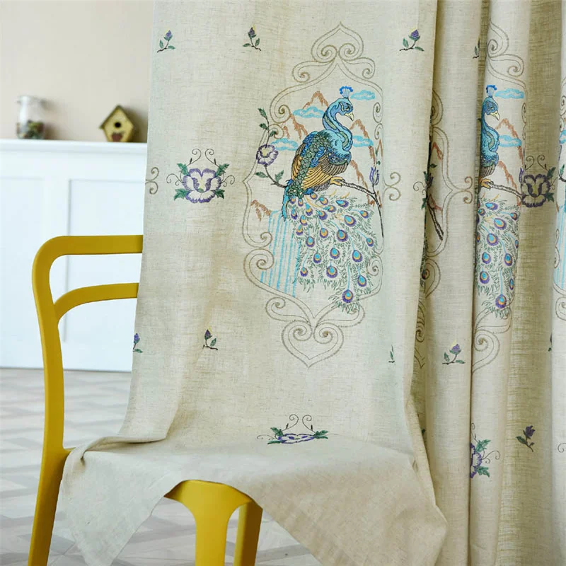 Curtain Cloth Вышитый Павлин занавеска ткань для гостиной китайский стиль вышитый Павлин вуаль льняная белая прозрачная Тюль X-WP433#40 - Цвет: Curtain Cloth