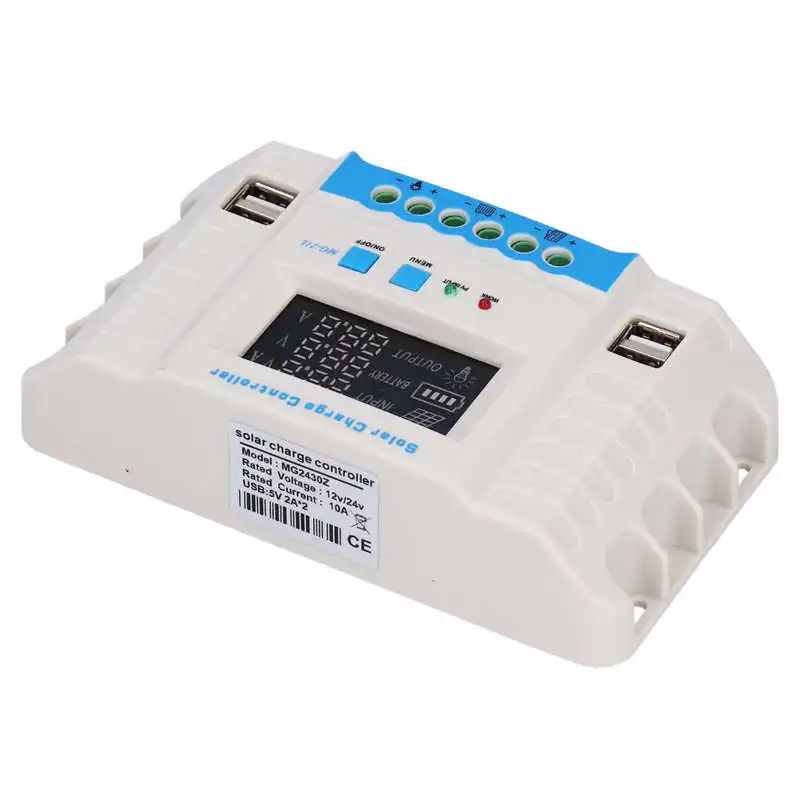 12V 24V 10A Solar Charge Controller PWM Solar Panel PV Regulator CD Display Dual USB 5V Output