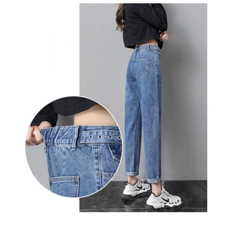 Female Clothing Autumn Loose And Thin Straight Radish Harem Pants Polyester Casual High Waist All-Match Jeans Nine-Point Pants