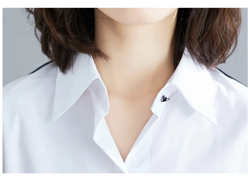 #2801 летняя белая рубашка для женщин с большими карманами черная полосатая