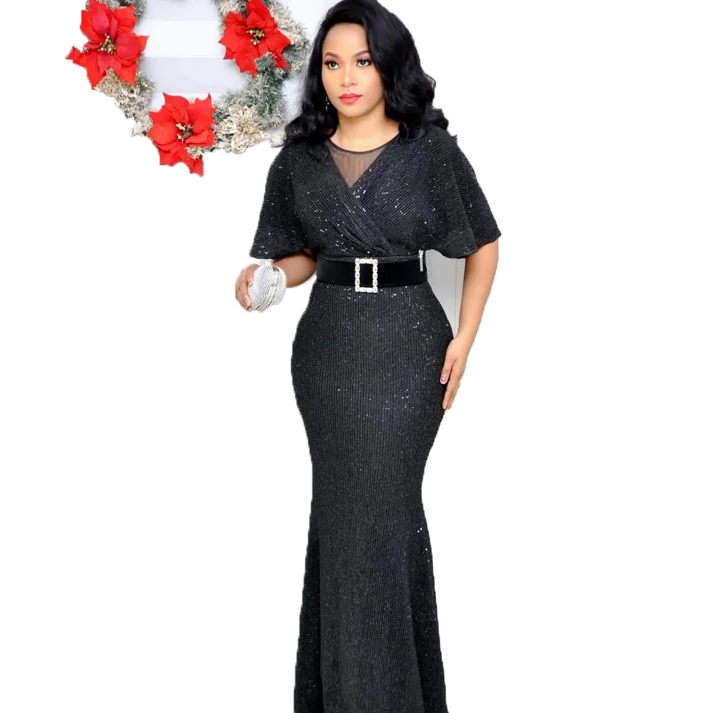 Платье в африканском стиле с блестками черного и золотого цвета|Африканская