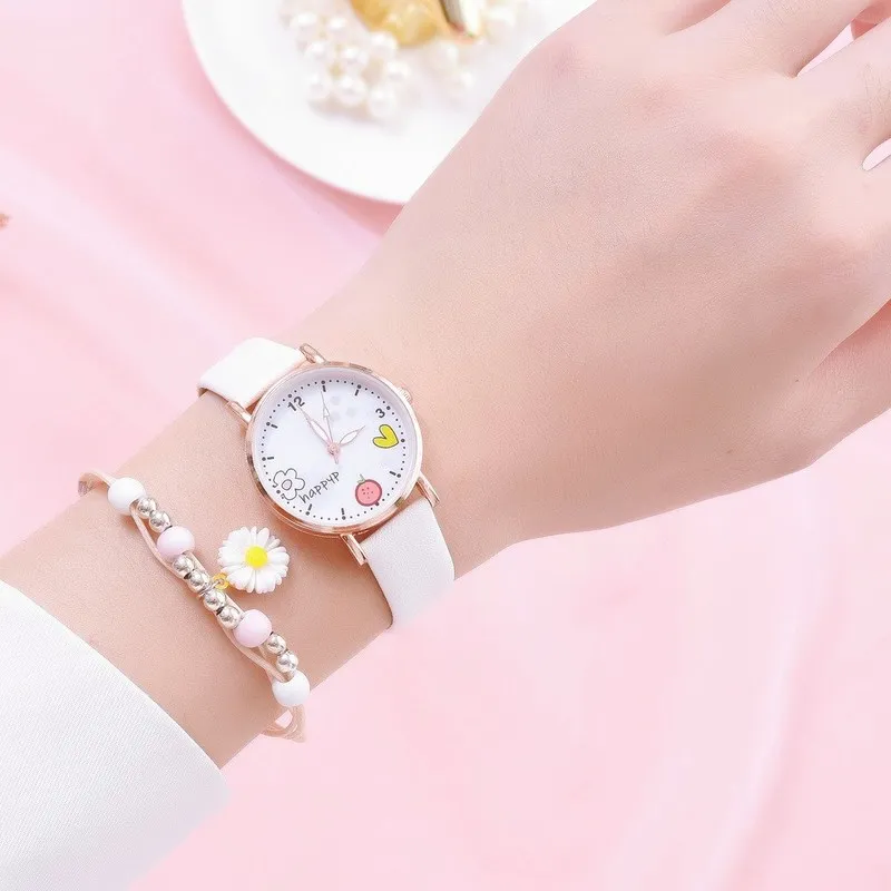 

2021 1pcs New Kids Watches Set Students Children Pink Watch Girls Leather Strap Child Hours Quartz Wristwatch Girl Gift Clocks