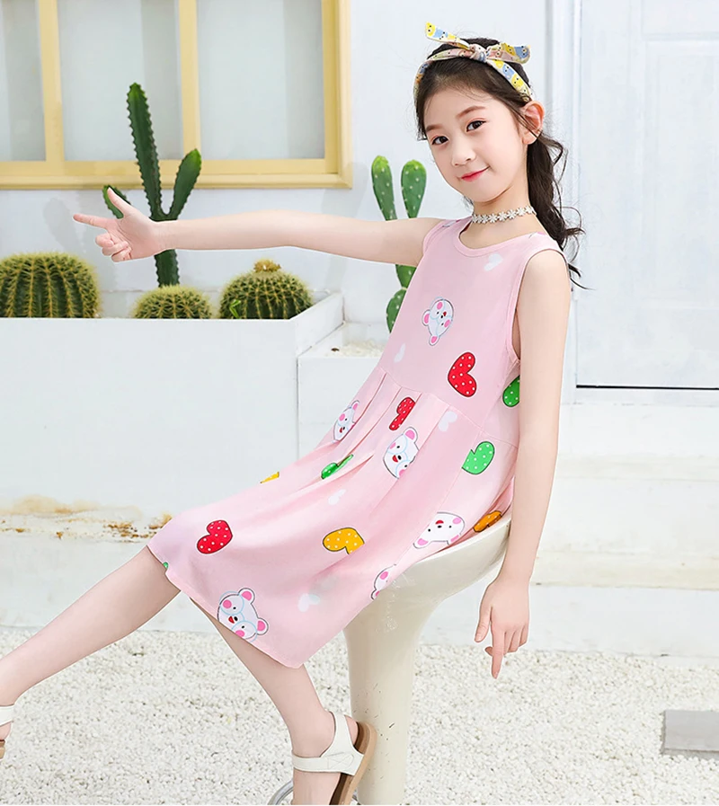 

Casual Summer Girls Dress Printed Cartoon Party Girls Clothes WT05