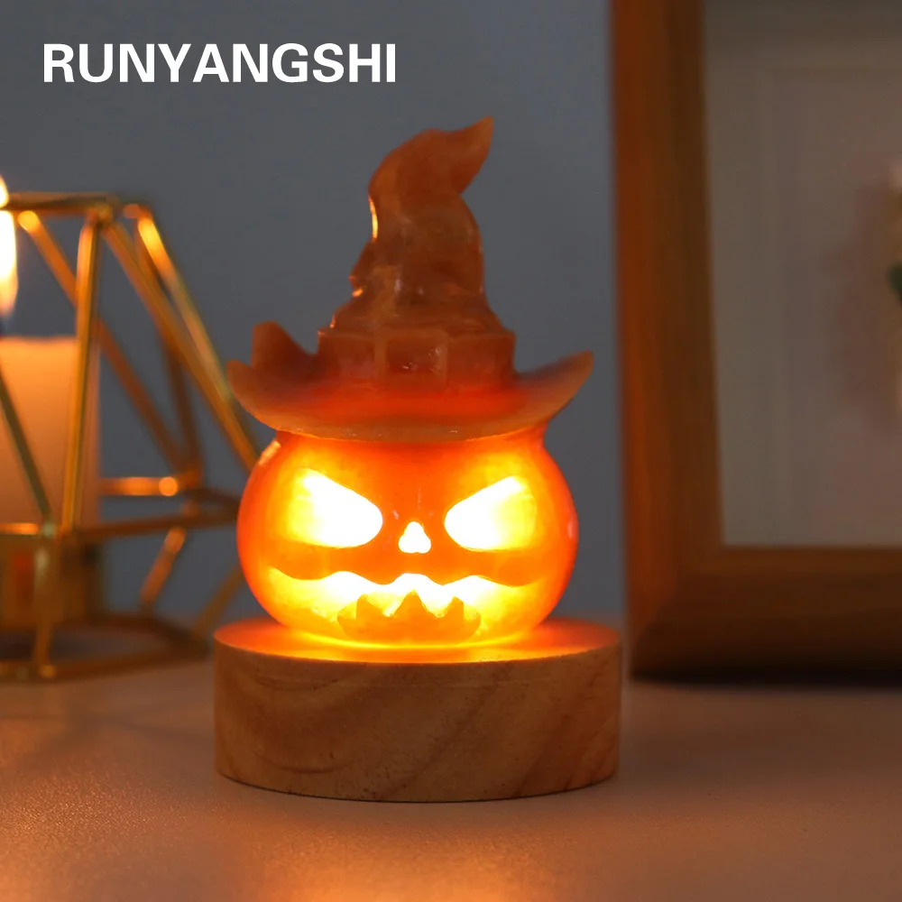 

Natural Sunstone Pumpkin head decoration Manual gem carving and hollowing process Halloween decorative lights