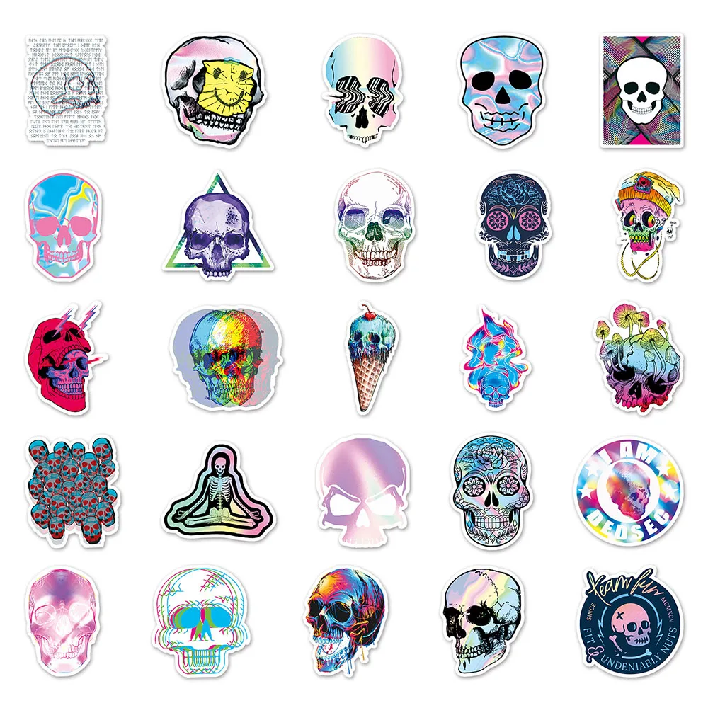 103050pcs holographic laser horror skull graffiti stickers cartoon decals guitar laptop motorcycle car phone cool sticker toy free global shipping