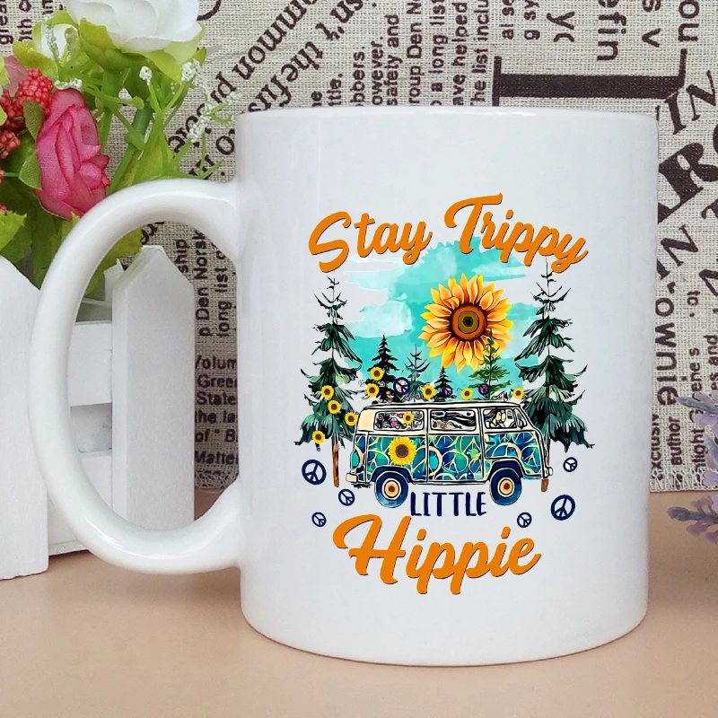 

Stay Trippy Little Hippie Classic Aesthetic Art print Mugs fun graphic Cup Customized Premium Mug Coffee Cup Milk Cup Water Cups