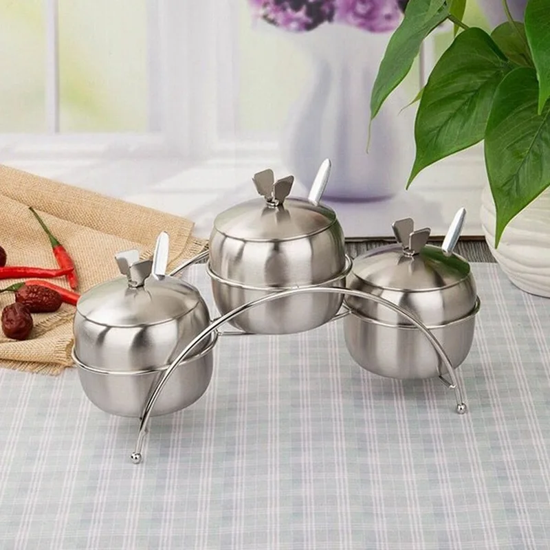 

Stainless Steel Seasoning Jar Seasoning Jar Seasoning Bottle Seasoning Box Seasoning Box Salt Pot Household Three Flavor