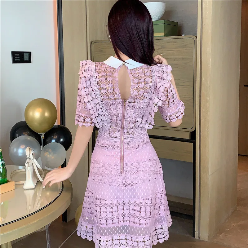 Женское кружевное платье-Автопортрет красное фиолетовое платье с оборками и